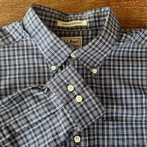 LL Bean Men’s Long Sleeve Button Up Shirt Blue Plaid Cotton Large Regularly